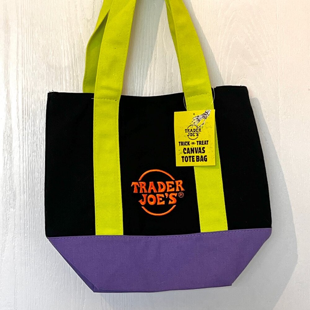Trader Joe's Halloween Mini Tote Bag in Lime Green, Purple, and Black